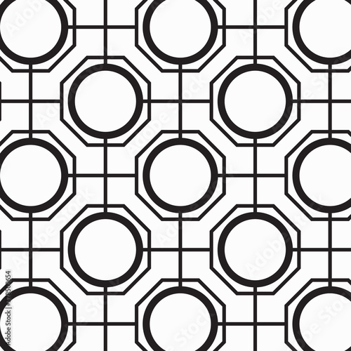 Abstract black geometric of circle and octagon pattern on white background.