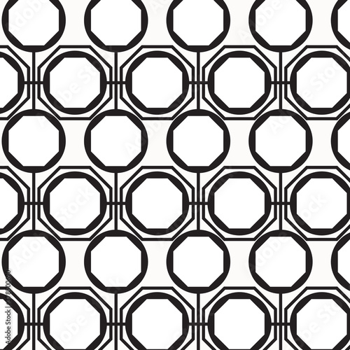 Abstract black geometric of circle and octagon pattern on white background.