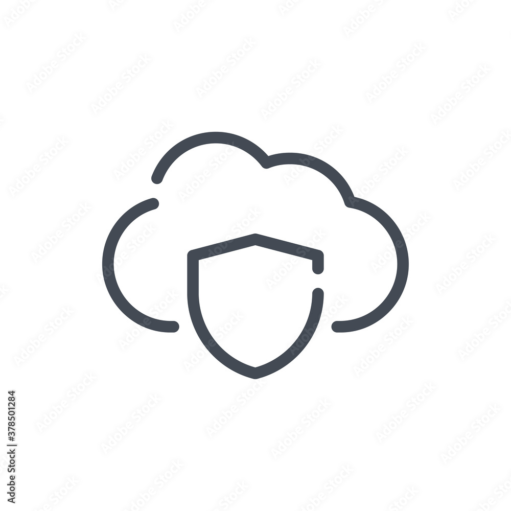Cloud Service Protection line icon. Shield with cloud vector outline sign. Cloud Service Protection line icon. Shield with cloud vector outline sign.