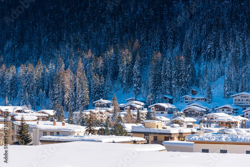 Winter Landscape of famous Alpine ski resort DAVOS, SWITZERLAND.