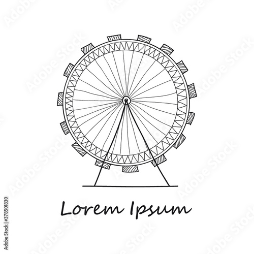 Composition with cute hand drawn Ferris wheel. Vector