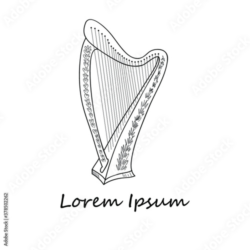 Cute hand drawn harp. Vector