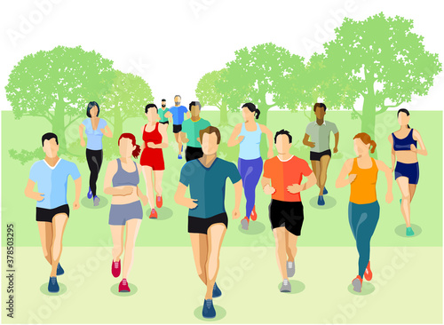 eine Gruppe von Sportlern laufen in der Natur
