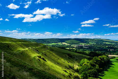 Summer views from the top of Hambledon hill on the north Dorset downs south west England