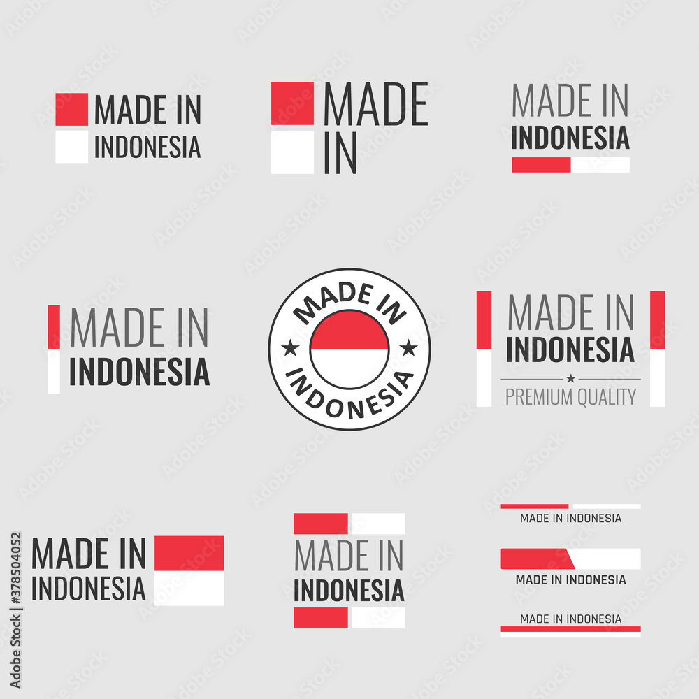 made in Indonesia icon set, product labels of the Republic of Indonesia made in Indonesia icon set, product labels of the Republic of Indonesia