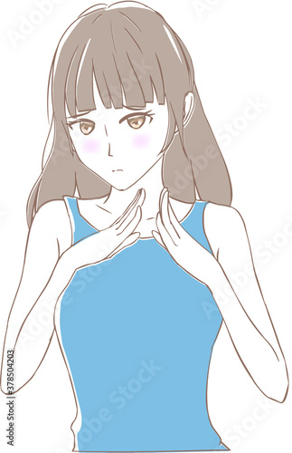 両手を合わせて照れている綺麗な女性のイラスト