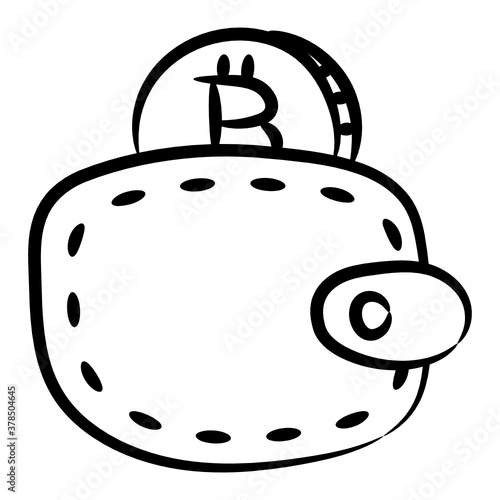 
A bitcoin wallet icon in hand draw design 
