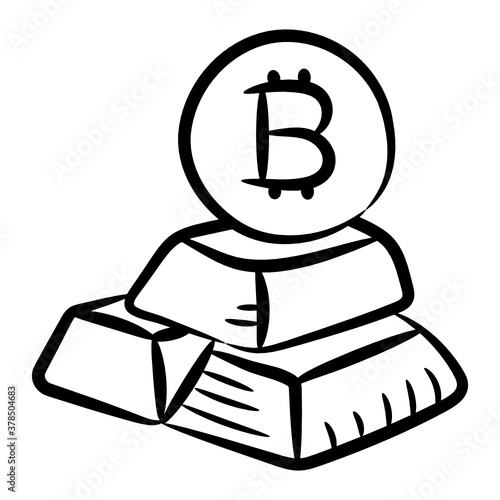 
Gold bricks with btc, hand drawn design of wealth icon
