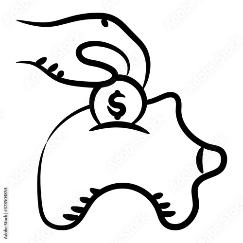 
Piggy bank in doodle style, savings or accumulation of money 
