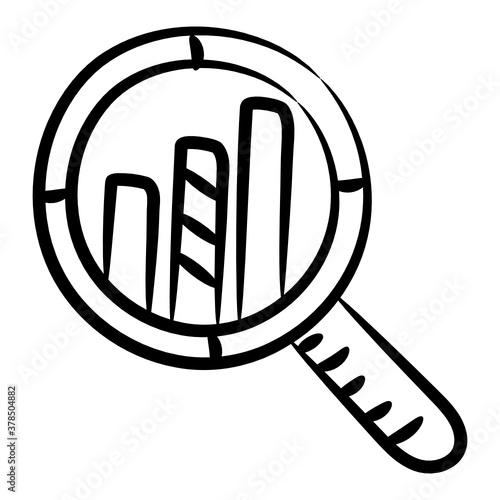 
Bar chart under magnifying glass, hand drawn design of data analysis 

