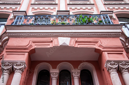 St. Petersburg, Russia, June 13, 2020. Fragment of the facade of a building on Rubinstein Street, typical for the area of ​​historical buildings of the city. photo