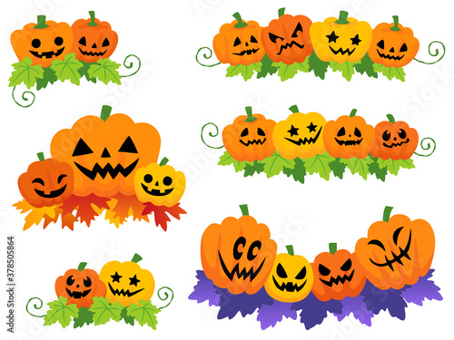 ハロウィンのかぼちゃの飾りイラストセット