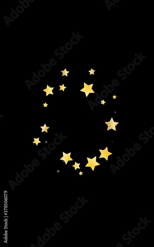 Golden Shimmer Stars Vector Black Background. 