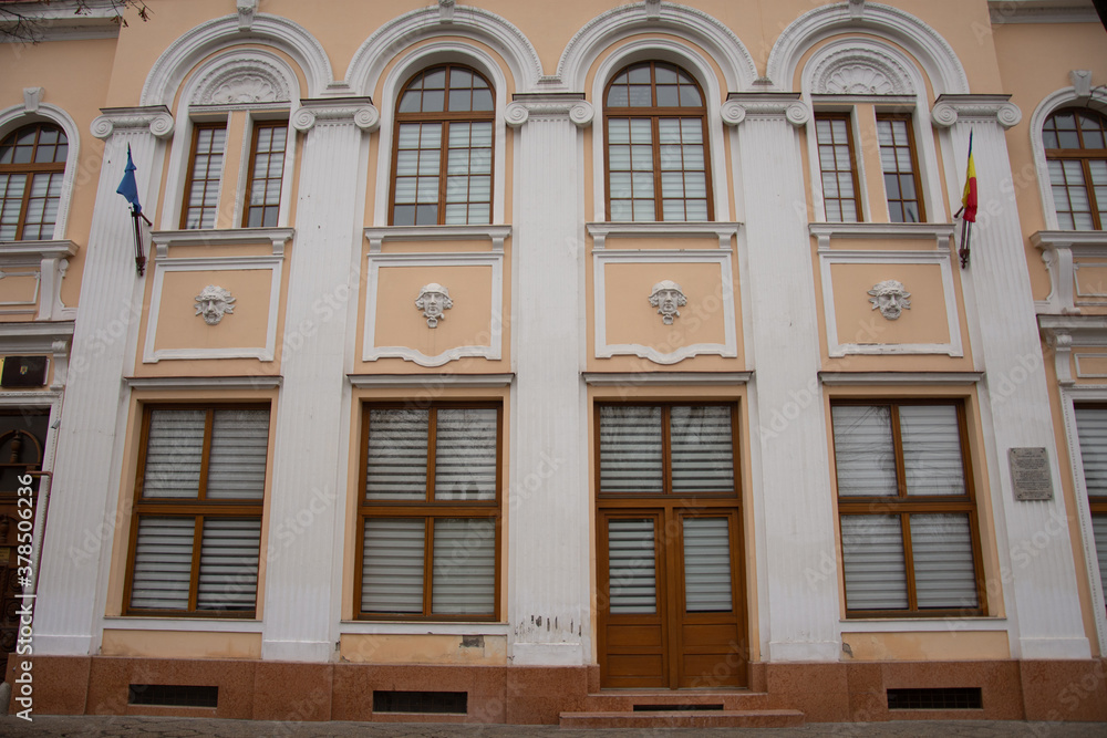Romania, the facade of a building in Satu Mare, in January 2020