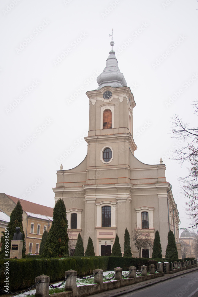 Romania, the Reformed Church with chains in Satu Mare, January 2020