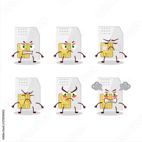 Fototapeta Naklejka Na Ścianę i Meble -  Sim card cartoon character with various angry expressions