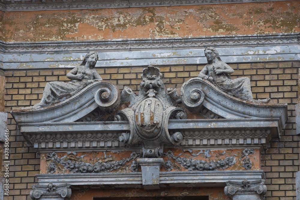 Bas-relief ,relief (sculpture)  from Satu Mare to old buildings in the city center Romania, January, 2020