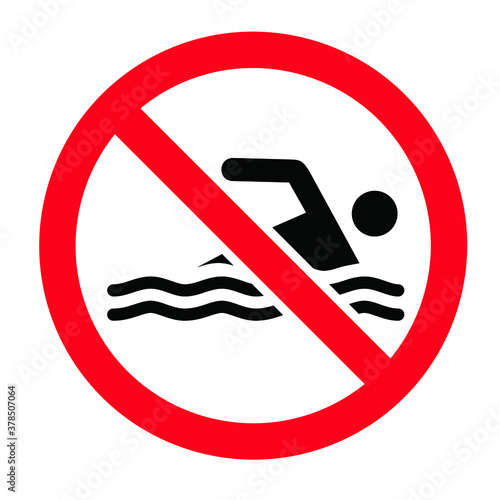 No swimming icon. No swim zone sign in flat vector style. Hazard,warning signs. Do not diving. It is forbidden to swim in this water area. Stop dive.