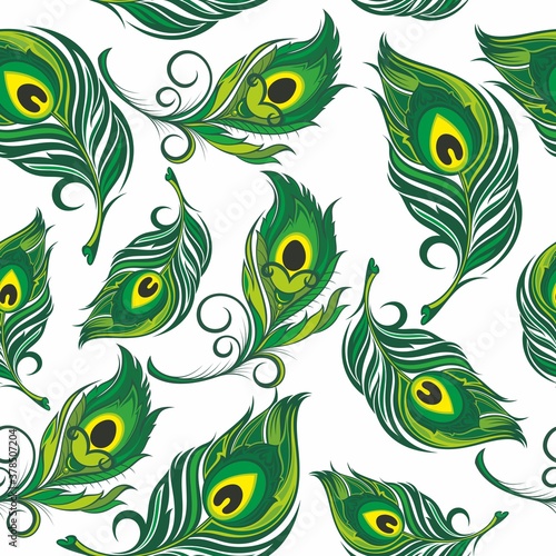 Vector seamless pattern with stylized peacock feather