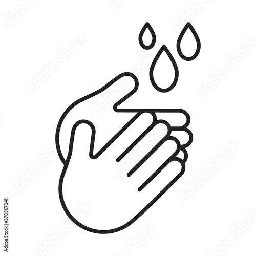 Wash your hands  outline icon  line. Hygiene  disinfection  hand treatment with water  sanitizer. Health care  disease prevention. Clean hands. Vector illustration
