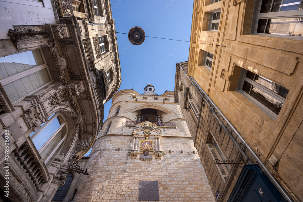 The Big Bell of Bordeaux, France. It is the belfry of the old town hall. The gate and the towers, known as the Grosse Cloche, are classified as historic monuments