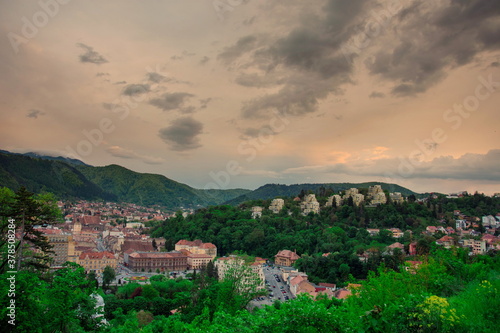 Aerial View Of Brasov City In The Carpathian Mountains Of Romania,may ,2017