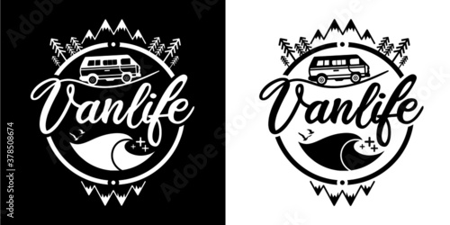VANLIFE - VAN - STICKER - LABEL - LOGO - BLACK AND WHITE