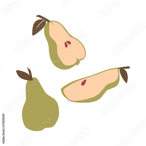 Abstract modern set of pears icon  isolated on white background. Vector hand drawn flat  illustration.   Pears logo design.