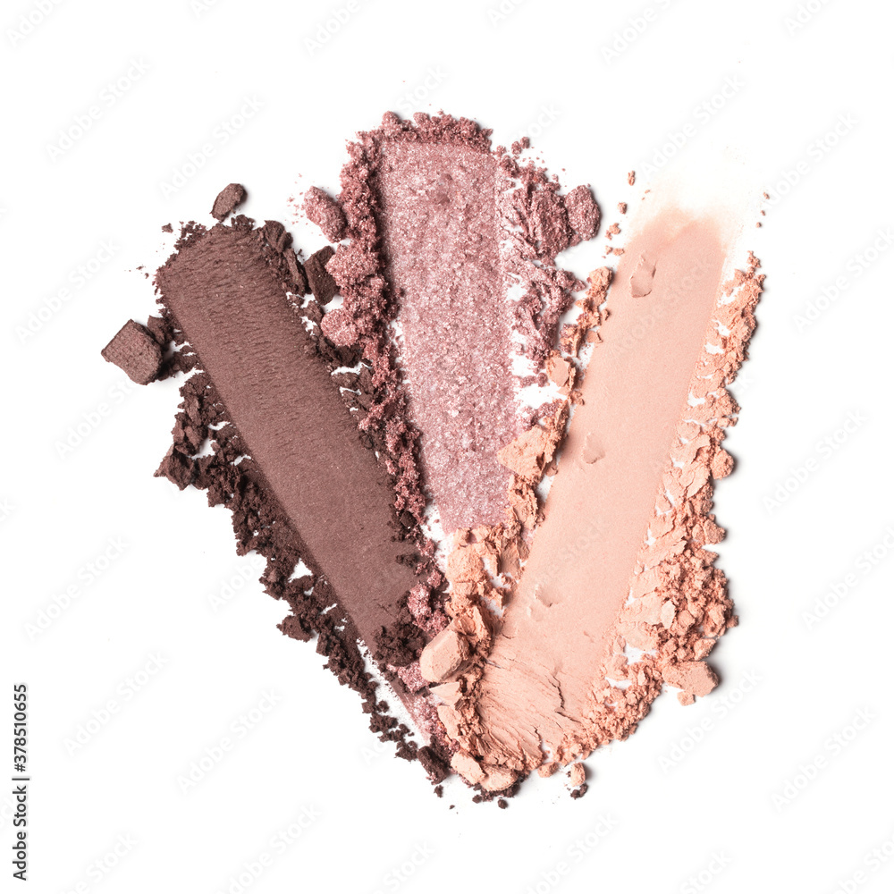 Close-up of make-up swatches. Smears of crushed beige and brown eye shadow Close-up of make-up swatches. Smears of crushed beige and brown eye shadow