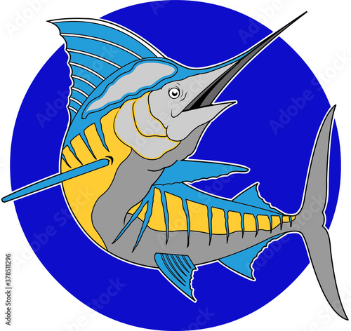 vector illustration of a blue marlin logo poster design