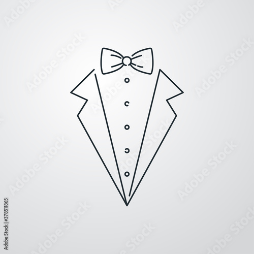 Icono lineal con corbata de lazo y solapas de chaqueta en fondo gris