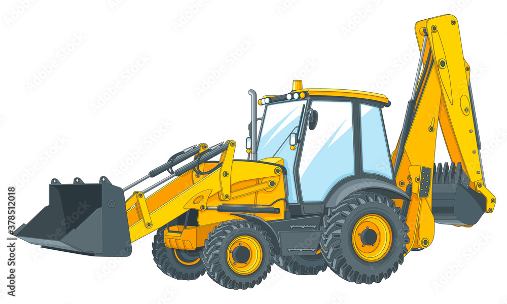 Yellow tractor with additional options. Vector illustration on white background. Yellow tractor with additional options. Vector illustration on white background.