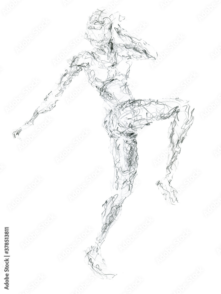 A silhouette of a female aerobics instructor, hand drawing sketch