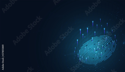 Laser scanning of fingerprint of digital biometric security technology. Low poly wire outline geometric. Illustration vector design.