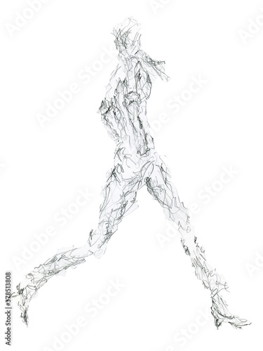 A hand drawn fashion illustration. A girl model in motion. Woman sketch 