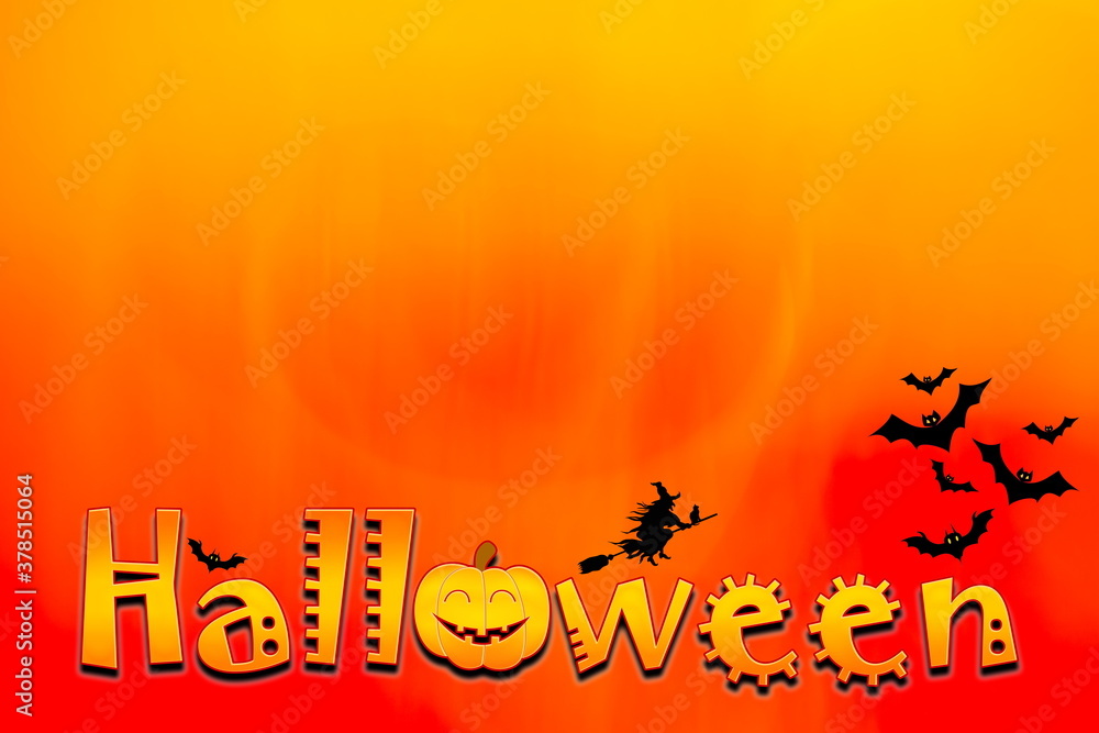 Colorful Halloween background with letter,bats and witch - 3D render