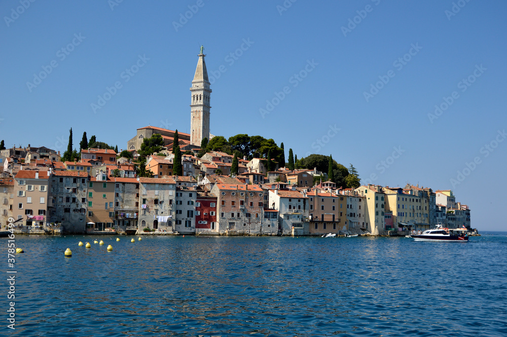 panoramic view in day light of Rovinj old town in Croatia 