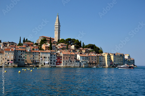 panoramic view in day light of Rovinj old town in Croatia 