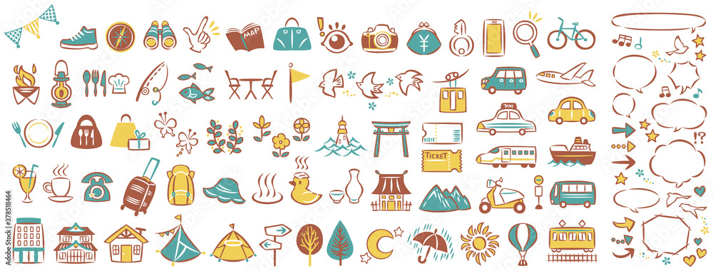 旅行 観光 アウトドアレジャー アイコンイラスト ふきだし セット Stock Vector Adobe Stock