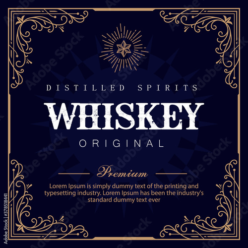 Whiskey vintage frame label retro design badge vector