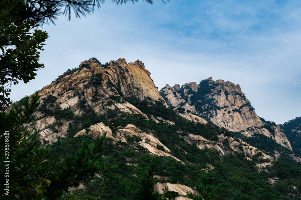 A view of Bukhansan Mountain from Wonhyobong Peak. From Bukhansan National Park. 
