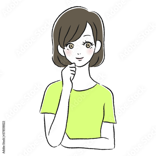 笑顔の女性　考える