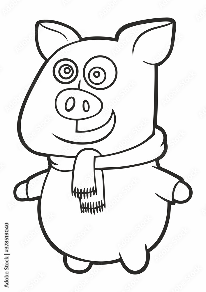 Funny cartoon, cute pig. Friendly pig character. Funny cartoon, cute pig. Friendly pig character.