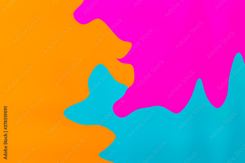 Texture three wavy colors cyan blue,pink,orange background with copy space