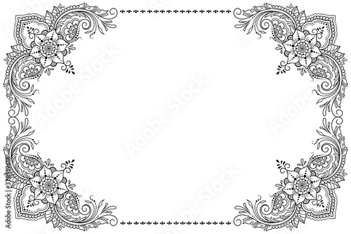 Stylized with henna tattoos decorative pattern for decorating covers for book, notebook, casket, magazine, postcard and folder. Flower in mehndi style. Frame in the eastern tradition.