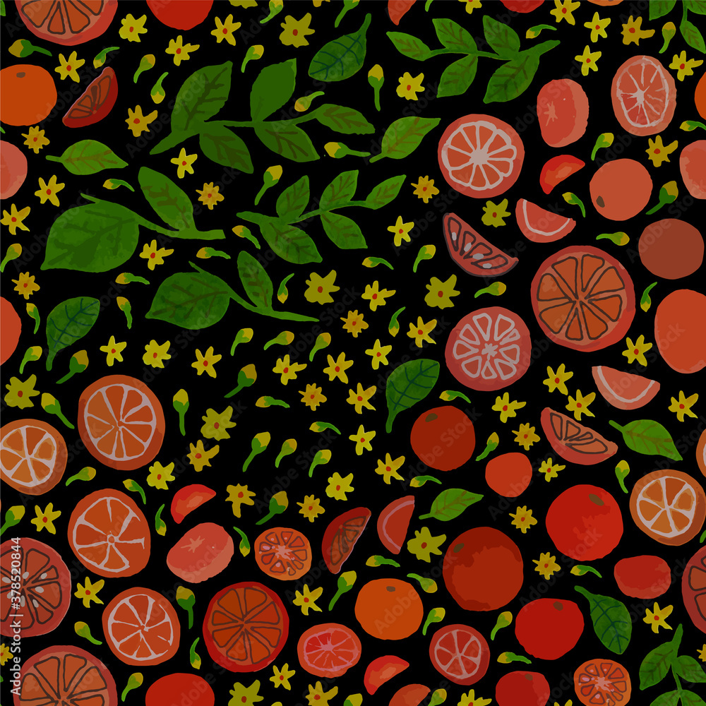 Tangerine Blossoms and Fruit black Tangerine Blossoms and Fruit black