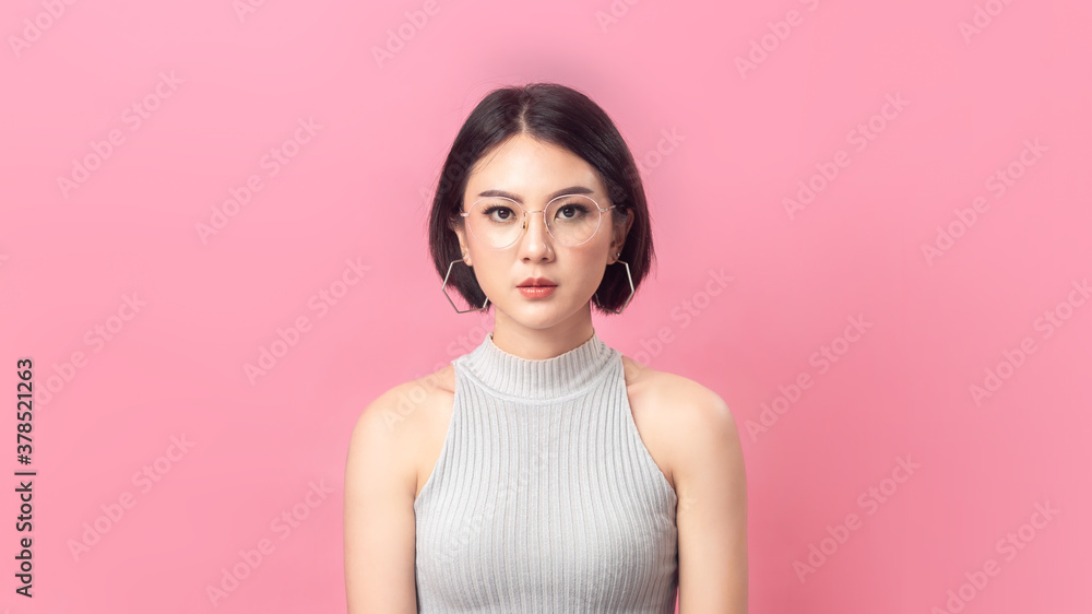 Beautiful portrait Asian woman in studio pink background. Beautiful portrait Asian woman in studio pink background.