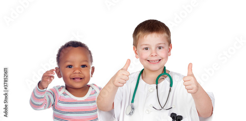 Little doctor saying Ok with a cute patient