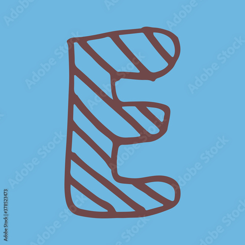 Vector hand drawn letter E. Colorful English ABCs. Simple typographic design of Latin capital letter with stripes. Childish drawing. Template for banner, poster, greeting card, print photo