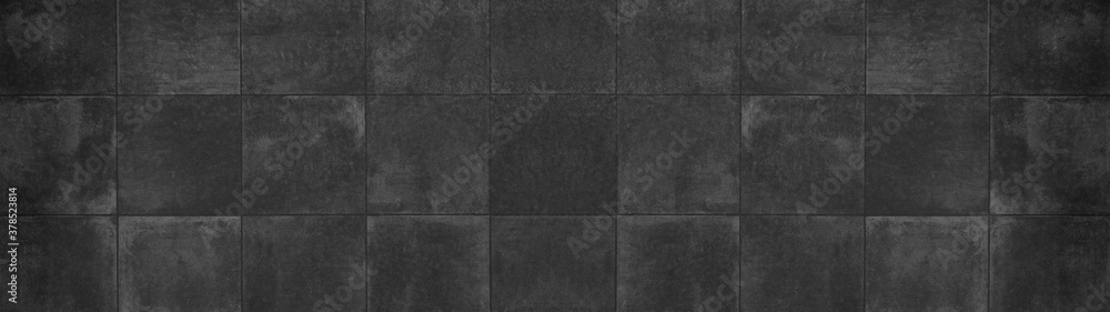 Seamless grunge dark black anthracite grey gray square mosaic concrete cement stone wall tiles pattern texture wide background banner panoramic panorama
 - obrazy, fototapety, plakaty 